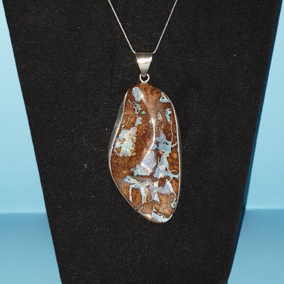 One of a Kind Massive Vintage Australian Boulder Opal Sterling Silver Pendant - Picture 12 of 15
